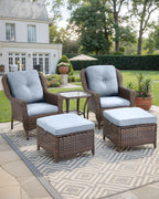 3 Piece Patio Brown Wicker Chairs with Side Table - Outdoor High Back Heavy Duty All-Weather Lawn Dining Rattan Chair Conversation Bistro Set for Deck Porch Balcony Backyard Garden - Baby Blue