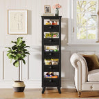 Tribesigns Black Wood Fruit and Vegetable Storage Rack Set of 2, 5-Tier Narrow Snack Stand Kitchen Stand Fruit Basket, Pull-Out Utility Organizer for Kitchen, Living Room