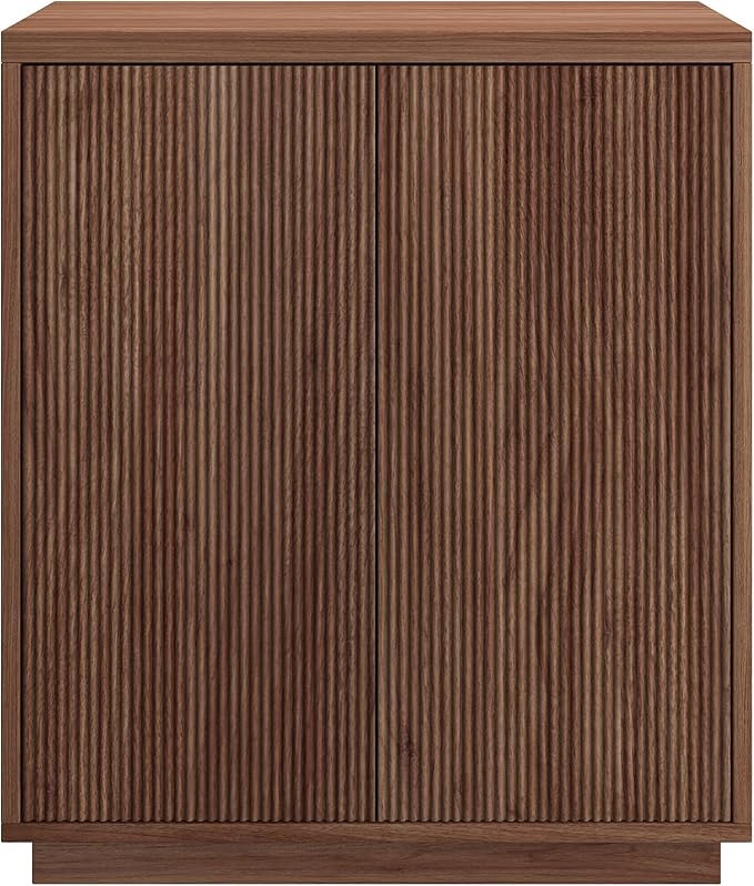 Henn&Hart 28" Fluted Wooden Accent Cabinet, Modern Ribbed Sideboard Buffet Cabinet with 2 Doors and an Adjustable Shelf for Living Room, Dining Room, Bedroom or Entryway, Satin Walnut