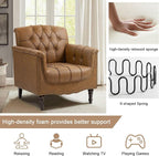 Faux Leather Accent Chairs Set of 4, Upholstered Armchairs with Nailhead Trims & Wood Legs for Living Room, Bedroom, Contemporary Comfy Club Chairs for Office-Camel
