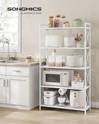 SONGMICS 5-Tier Metal Storage Rack, Shelving Unit with X Side Frames, Dense Mesh, 12.6 x 31.5 x 57.3 Inches, for Entryway, Kitchen, Living Room, Bathroom, Industrial Style, Cloud White UBSC185W01