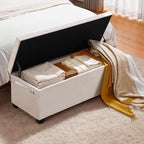 VEVOR Storage Ottoman Bench, End of Bed Bench with 2 Side Bags, Fabric Upholstered with Metal Frame, Toy Box Storage, Bed Benches for Foot of Bed, Bench for Entryway, Living Room, Playroom, Beige