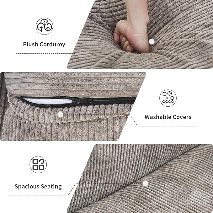 WJShome Modular Sectional Sofa Couch,141.73inch Oversized 3 Seater Sofa,Upholstered with Corduroy Fabric Couches with 5 Pillows,Cushion Covers Removable& Washable