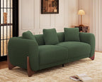 Morden Fort 3 Piece Cloud Couch Set, Modern Sherpa Boucle Sofa Set with Wood Legs, Skin-Friendly Minimalist Upholstered Comfy Couch Sofas for Living Room, 3-Seater Sofa & 2 Chairs, Forest Green