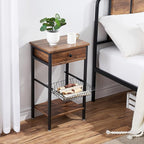 VECELO Tall End Side Tables 27 Inch Night Stand with U-Shape Basket and Storage Drawer/Shelf for Living Room/Bedroom/Small Spaces, Set of 2, Hemp Gray