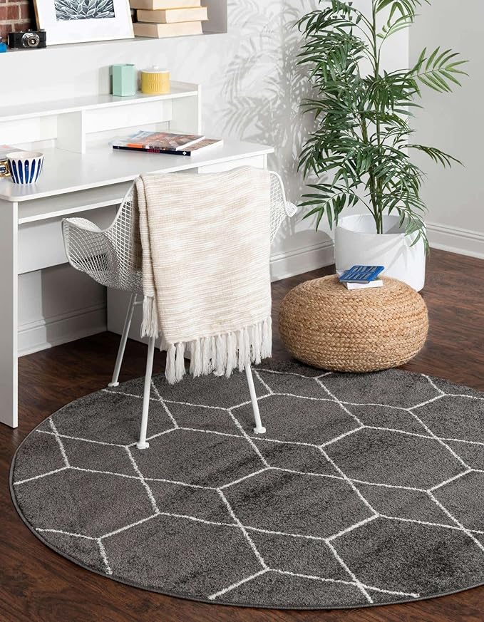 Unique Loom Trellis Frieze Collection Area Rug - Geometric (12' Round Dark Gray/Ivory)