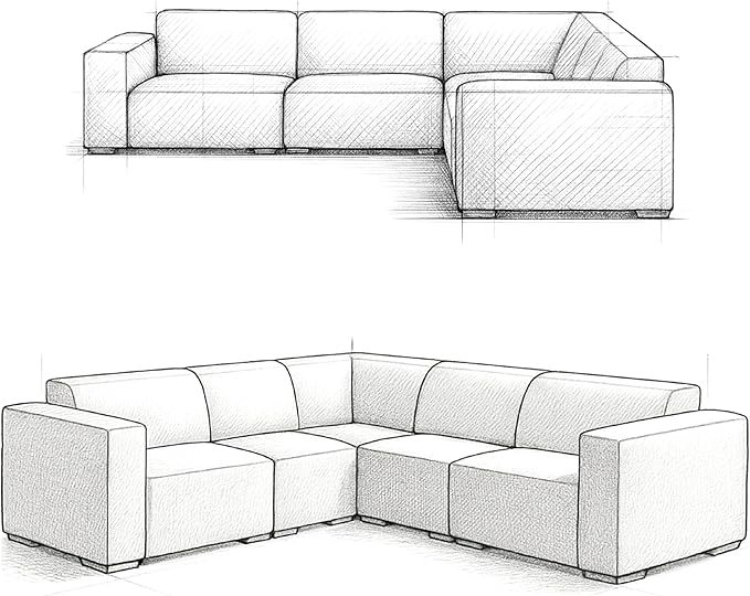 SIMPLIHOME Rex Corner Sectional Modular Sofa in 100% Recycled Polyester Tightly Woven Performance Fabric, Pale Grey, 116-inches Wide, Handcrafted Modern-Style L-Shaped Couch for Living Room