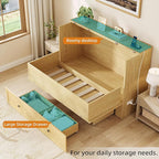 Murphy Bed Queen with Storage & Charging Station, Murphy Cabinet with Foldable Panel, Noisy Free, for Guest Bedroom, Living Room, Office, Distressed,Natural