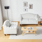 LEVNARY Chesterfield Loveseat Velvet, Upholstered Sofa with Button-Tufted Back, Mid-Century Modern Sofa with Solid Wood Legs, 2 Seater Couches for Living Room (White)