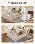 High Back Boneless Couch, L Shaped Cloud Couch with Versatile 2-Pack Pillow Blankets, Corduroy Modular Sectional Sofa with Ottoman, No Assemble Sectional Couches for Living Room, Warm White