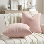FUTEI Pink Chenille Throw Pillow Covers 22x22 Inch Set of 2,Soft Striped & Diamond Textured Cushion Cases,Modern Home Decor for Couch Living Room