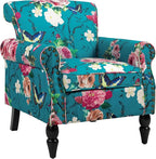 Accent Chair, Upholstered High Back Floral Armchair with Nailhead Trim & Wood Legs, Comfy Wingback Reading Single Sofa Chair for Small Spaces, Living Room, Bedroom (Blue Floral, Set of 2)
