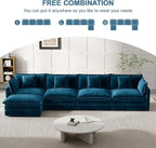 Modular Sectional Sofa, 146.5 Inch L-Shaped Cloud Sofa with Deep Seat Chenille Sofa with Cushions, Four Seater Sectional Sofa for Living Room Apartment,Blue