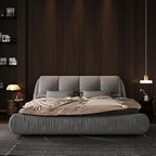 King Size Upholstered Platform Bed with Oversized Padded Backrest and Solid Wood Frame for Bedroom, Apartment Room, Gray