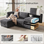 KKL Modular Sectional Sofa Bed with Storage Ottoman, Convertible L/U/J-Shaped Sleeper Couch Plush Wide-Wale Corduroy for Living Room, Apartment, Modern Design, Gray