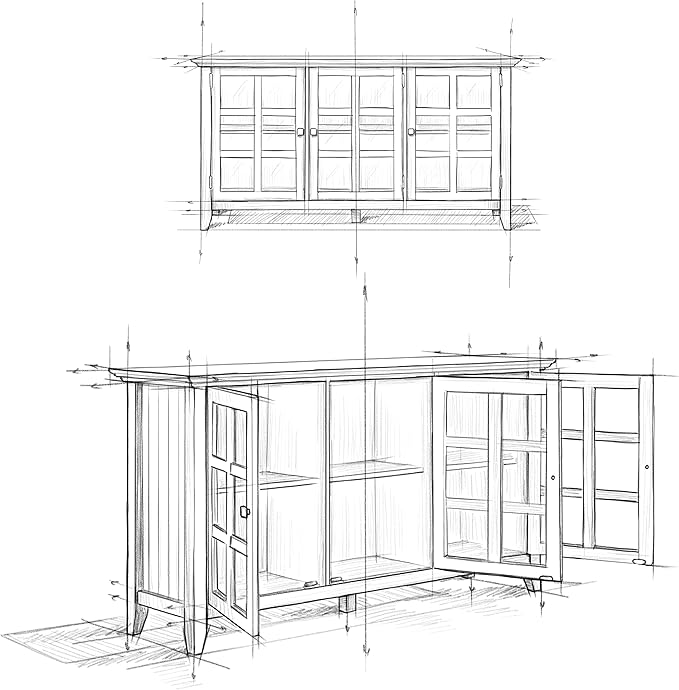 SIMPLIHOME Acadian SOLID WOOD 62 inch Wide Transitional Wide Storage Cabinet in Light Golden Brown for the Living Room, Entryway and Family Room