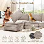 Vesgantti 108" U Shaped Sectional Couch, Comfy Cloud Modular Sectional Sofa with 2 Ottoman Deep Seat Chenille Modern Cloud Sofa, Modular Sofas for Living Room, Bedroom and Apartment, Light Brown