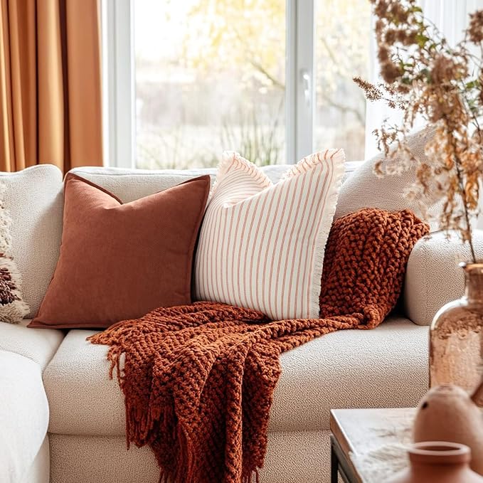 ZWJD Rust Throw Pillow Covers 20x20 Set of 2 Chenille Fall Pillow Covers with Elegant Design Soft and Luxurious Decorative Throw Pillows for Couch, Bed, and Home Decor