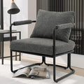 Single Accent Chair for Living Room, Mid Century Modern Upholstered Reading Armchair for Bedroom, Office, with Comfy Chenille Cushion & Metal Frame, Dark Grey