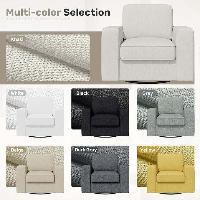 Swivel Accent Sofa Chair Set of 4, Modern Comfy Oversized Upholstered Cushion Back Armchair in Linen 1pcs for Living Room, Bedroom, Reading Room(Khaki)