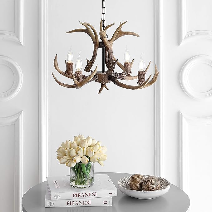 JONATHAN Y JYL6301A Eldora 26" Adjustable Resin Antler 4-Light LED Chandelier, Glam, Rustic,Cottage,Transitional, Dimmable Dining Room, Living Room, Kitchen, Foyer, Bedroom, Brown
