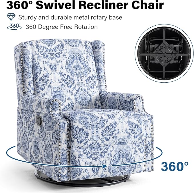 Lumibee Recliner Chair, 360° Swivel Rocker Recliner Chair with Footrest High Back, Comfy Upholstered Glider Rocking Chair for Living Room Bedroom (Navy)
