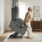 MCombo Oversized Power Lift Recliner Chair with Massage and Heat for Big and Tall Elderly People, Cup Holders, USB Ports, Side Pockets, Fabric R7541 (Grey, Large-Oversize)