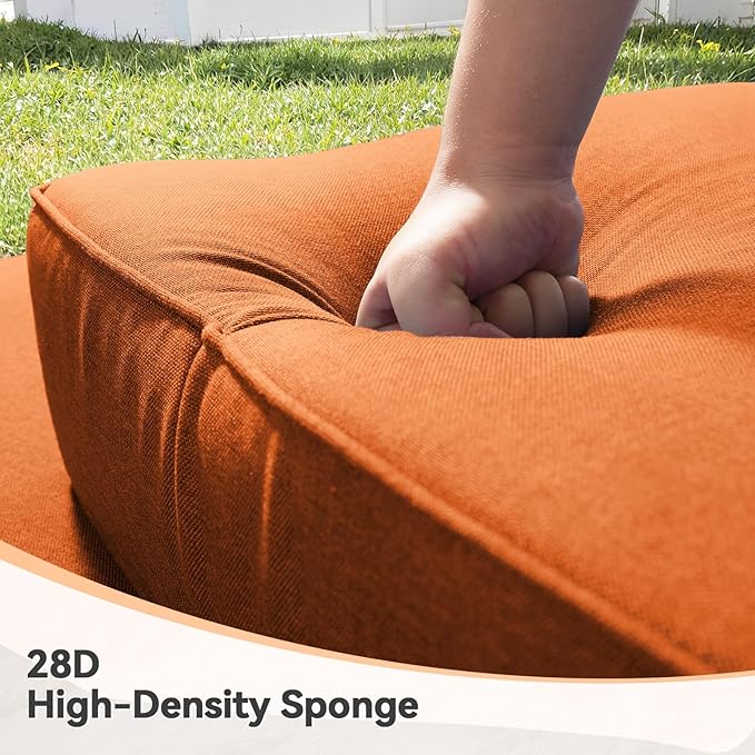Luxury 6" Outdoor Cushions for Patio Furniture, 24x24x6" Thick Seat Cushion Set of 5, Fade Resistant Couch Chair Replacement Cushions High Density Deep Wicker Chair Cushion w/ Removable Cover, Orange