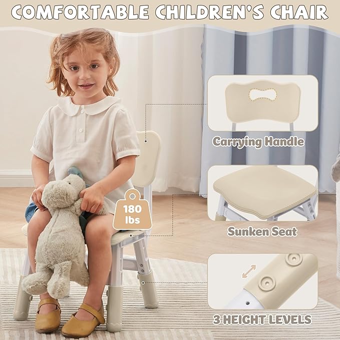 Adjustable Kids Table Chairs Set – Graffiti Desktop, Multi-Activity Height-Adjustable Toddler Study Desk for Ages 3-8 – Ideal for Home, Classroom, Daycare (B-Wood, 4 Chairs-47.2" L x 23.6" W)