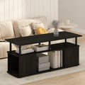 Furinno Jaya Coffee Table, Rectangle Modern Coffee Table with Open Shelf, Side Table with Side Storage, for Living Room, Bedroom, Home Office, Black