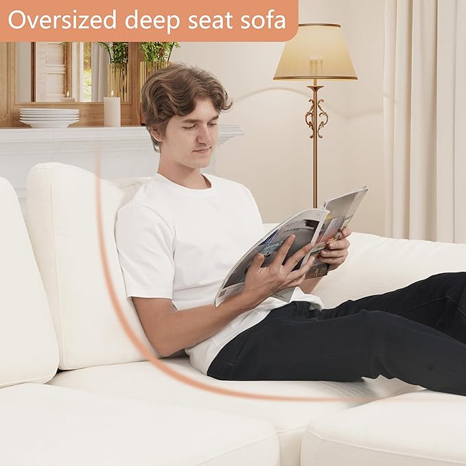EASE MOOSE Oversized Modular Sectional Sofa, FSC Certified Extra Large U Shape Sectional Cloud Couch,Comfty Deep Modular Sofa with Ottoman,White
