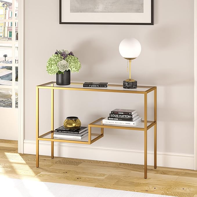 Henn&Hart 42" Wide Rectangular Console Table in Brass, Entryway Table, Accent Table for Living Room, Hallway