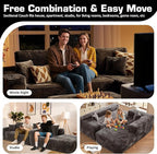 106" Cloud Sectional Couch with L-Shape Chaise & Ottoman, No Assembly Modular Sofa, Deep Seat Plush Corduroy Boneless Couched for Living Room (Gray Plush Corduroy, Right Facing Chaise with Ottoman)