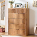 LEYAOYAO Fluted 6 Drawers Dresser for Bedroom Set of 2, 42" Tall Modern Chest of Drawers with Metal Handle, Curved Profile Design,Brown Wood Drawer Organizer for Bedroom, Living Room, Hallway