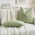 FUTEI Sage Green Chenille Decorative Throw Pillow Covers 24x24 Inch Set of 2,Soft Cozy Striped Geometric Patterns European Cushion Case,Modern Home Decor for Couch Bed Living Room