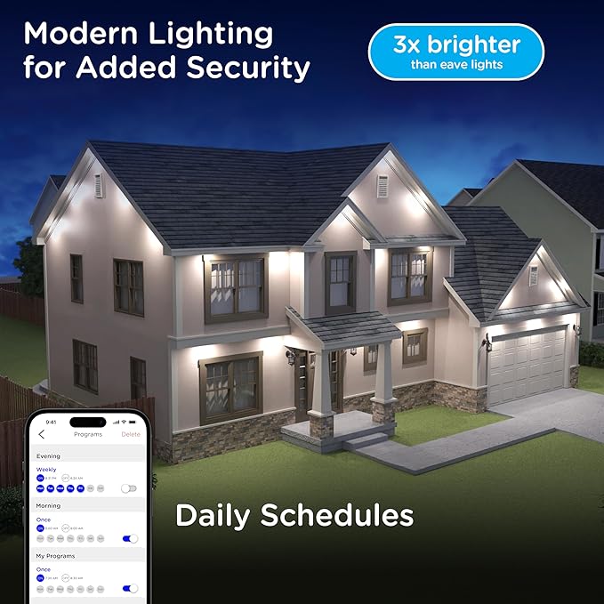 Enbrighten Vibe Eternity Accent Permanent Outdoor Lights for House, 50ft, 12 RGBWIC LEDs, Wide Spacing, 94lm, Tunable White, Everyday Eave Lighting, Smart App, Works with Alexa, Google Home, 85709