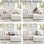 Modular Sectional Couches for Living Room, Modern Loveseat 2-Seater Sofa Couch with Ottoman, Upholstered Couches for Living Room Bedroom, Beige