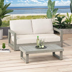 Christopher Knight Home Rammus 2 Pieces Outdoor Conversation Set, Acacia Wood Chat Set, Rectangular Coffee Table and Patio Loveseat Sofa, Slat Design Patio Furniture Set for Garden, Beige + Light Grey