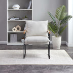 Accent Chair for Living Room,Arm Chair for Bedroom,with Wooden Arms, Wide Large Plus Size Cushion,Metal Frame,Reading Bedroom Chair Armchair for Home/Office/Cafe/Apartment/Waiting Room,White