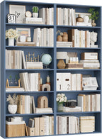 FOTOSOK 70.8" Tall Bookcase Shelf, 6 Tier Wide Bookshelf with Storage, Billy Bookcase Set of 2, Large Bookshelf for Living Room, Home Office,Blue