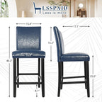 LSSPAID Counter Height Bar Stools Set of 4, 24.8 Inch Upholstered PU Leather Barstools, Modern Kitchen Island Chairs with Backrest and Solid Wood Legs, Navy Blue