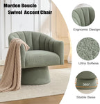 Swivel Accent Chair,Upholstered Teddy 360° Swivel Barrel Chair for Living Room Overstuffed Bouncle Reading Chair Round Armchair for Bedroom,Vanity,Office-Green