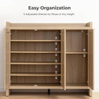 SICOTAS Shoe Storage Cabinet Set of 2, Large Tall Shoe Cabinet, Rattan Shoe Cabinet Storage for Entryway, Farmhouse Cabinet with Doors and Adjustable Shelves for Entryway Hallway, Light Oak