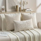 FUTEI Cream Flannel Throw Pillow Covers 18x18 Inch Set of 2,Soft Dimensional Textured Cushion Cases,Modern Home Decor for Couch Living Room