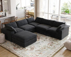 Cloud Modular Sectional Sofa for Livingroom,Large Down Filled Comfort Corner Sectional Sofa Couch with Ottoman,Wide Deep Seat Convertible Couches for Office Apartment,V Shaped,Black
