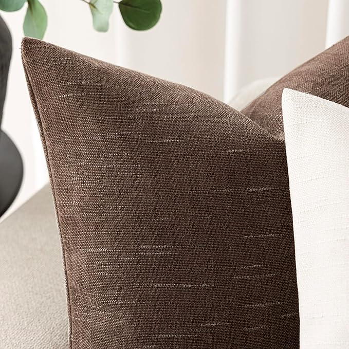 Foindtower Pack of 2 Soft Textured Chenille Throw Decorative Pillow Covers Lumbar Accent Solid Cushion Cover Cozy Neutral Farmhouse Pillow Case for Couch Sofa Bedroom Living Room 12x20 Inch, Chocolate