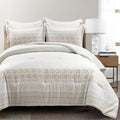 Lush Decor Hygge Geo Reversible 5 Piece Comforter Set, King, Taupe & White