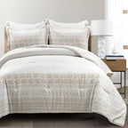Lush Decor Hygge Geo Reversible 5 Piece Comforter Set, King, Taupe & White