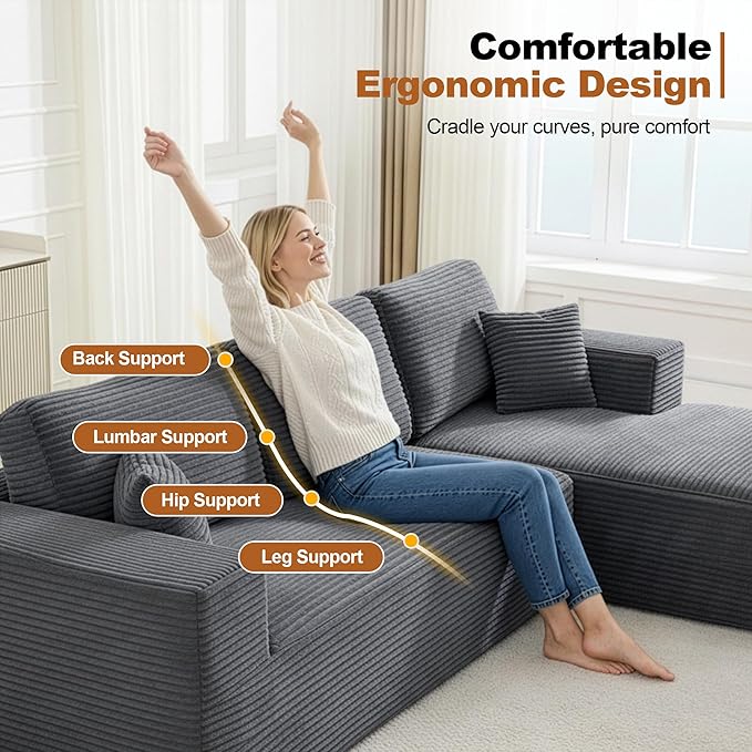 Cloud Modular Sectional Sleeper Sofa,U-Shape Modern Boneless Sectional Couch with Deep Seat,Upholstered Couches for Living Room Bedroom,No Assembly Required,Grey