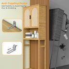 MUPATER 66.9'' Bamboo Over The Toilet Storage Cabinet, Bathroom Space Saver, U-Shaped Door with Rattan Surface, Over Toilet Bathroom Organizer with Open Storage Shelf, Natural